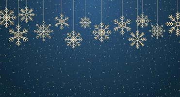 Winter background. Gold snowflakes. Abstract snowflake border. Snowfall backdrop. Winter holidays theme. Background with snowflakes. Vector illustration