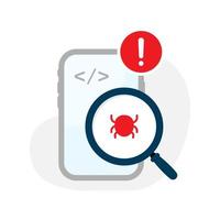 bug report on mobile phone app concept illustration flat design vector eps10. modern graphic element for landing page, empty state ui, infographic, icon