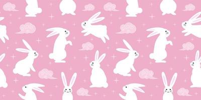 Seamless pattern with zodiacal rabbits in the sky, seamless pattern for Chinese New Year, 2023 Year of the Rabbit, pattern for gifts covers, backgrounds, invitations. vector