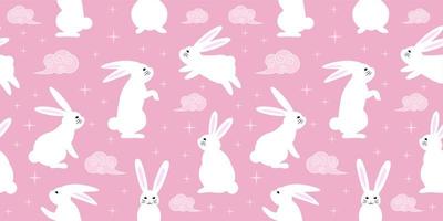 Seamless pattern with zodiacal rabbits in the sky, seamless pattern for Chinese New Year, 2023 Year of the Rabbit, pattern for gifts covers, backgrounds, invitations. vector