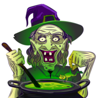 Witch cooking for halloween. witchcraft. green face png