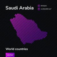 Vector abstract map of Saudi Arabia with violet striped texture and striped dark background