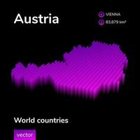 Stylized neon digital isometric striped vector Austria map with 3d effect. Map of Austria is in violet and pink colors on the black background