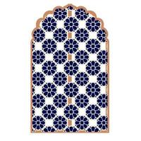 Islam window or gate. Decorative frame. Mosque dome and lanterns. Vector set of oriental geometric ornaments with grid, mesh, circles, flower silhouettes.