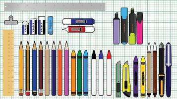 selection of stationery illustration vector with graph paper background