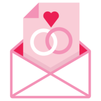 Isolieren Sie den rosafarbenen Ehering des Valentinstags auf dem flachen Symbol des Buchstabens png