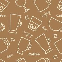 Seamless pattern with simple Icons of Coffee and Tea. For your packaging, wallpaper and fabric design. Vector Illustration.