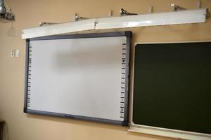 Green blackboard for writing texts. School blackboard. photo