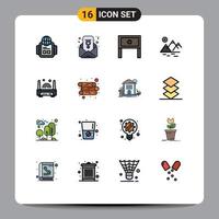 Mobile Interface Flat Color Filled Line Set of 16 Pictograms of router device household farming mountain Editable Creative Vector Design Elements