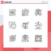 Universal Icon Symbols Group of 9 Modern Outlines of light paint fire arts mask Editable Vector Design Elements