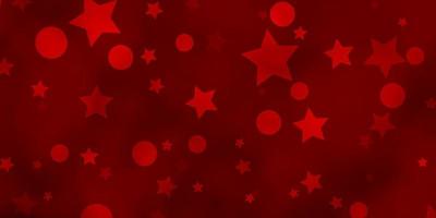 Dark Red vector background with circles, stars.