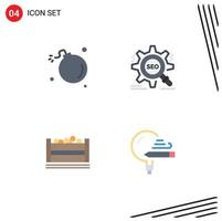 Modern Set of 4 Flat Icons Pictograph of bomb setting meteor seo food Editable Vector Design Elements