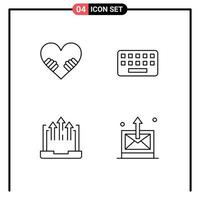 4 Universal Line Signs Symbols of heart growth keyboard key report Editable Vector Design Elements