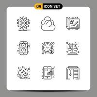 9 Thematic Vector Outlines and Editable Symbols of watch application storage app drawing Editable Vector Design Elements