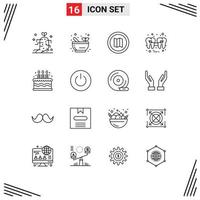 Mobile Interface Outline Set of 16 Pictograms of candle birthday location wire health Editable Vector Design Elements