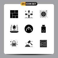 Universal Icon Symbols Group of 9 Modern Solid Glyphs of currency shopping archery arrow online business Editable Vector Design Elements