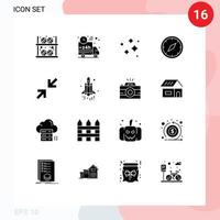 16 Thematic Vector Solid Glyphs and Editable Symbols of gps compass shipping washing neat Editable Vector Design Elements