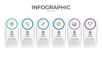 Infographic Element Template with 6 Steps and icons, vector illustration, data visualization, Can use for workflow, timeline, banner, brochure, presentation slide, etc.