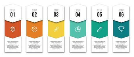 6 points or steps layout design with icons for infographic, brochure, presentation, workflow, banner, process, etc. vector illustration.