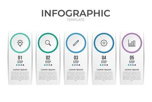 Infographic Element Template with 5 Steps and icons, vector illustration, data visualization, Can use for workflow, timeline, banner, brochure, presentation slide, etc.