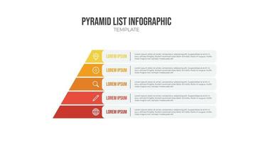 Pyramid list infographic element vector, 5 list template with icons. Use to show proportional, interconnected, or hierarchical relationships. vector