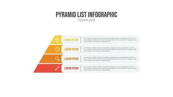 vector de elementos infográficos de lista piramidal, plantilla de 4 listas con iconos. Se utiliza para mostrar relaciones proporcionales, interconectadas o jerárquicas.