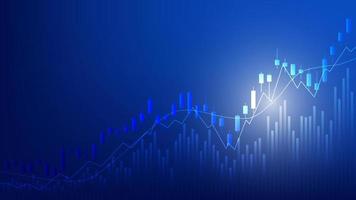 las estadísticas de negocios financieros con gráfico de barras y gráfico de velas muestran el precio del mercado de valores y las ganancias efectivas en el fondo azul vector