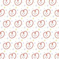 Hand drawn pattern vector illustration of heart with face in cartoon style. Pattern for textile, fabric, wrapping paper.