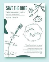 wedding card template editable with floral ornament vector