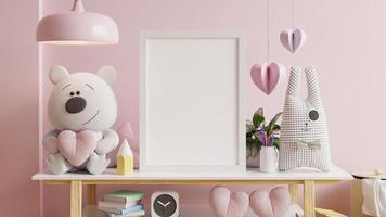 Mockup frame in the valentine's day with white shelf on pink color wall. photo