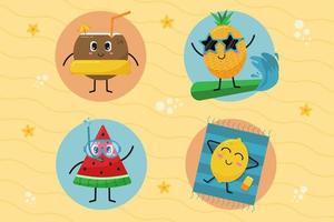 kawaii linda colección de personajes de frutas de verano vector