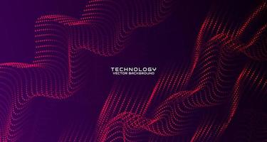 Red techno abstract background on dark space with waving particle style effect. Graphic design element with 3d moving dots flow concept for banner, flyer, card, brochure cover, or landing page vector