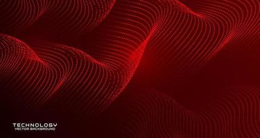 Red techno abstract background on dark space with waving particle style effect. Graphic design element with 3d moving dots flow concept for banner, flyer, card, brochure cover, or landing page vector