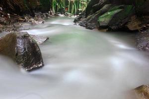 This is a beautiful photo of a stream of water flowing in a river in the village area.