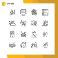 Set of 16 Modern UI Icons Symbols Signs for ux film pointer essential world news Editable Vector Design Elements