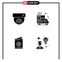 Stock Vector Icon Pack of 4 Line Signs and Symbols for camera card truck car identification card Editable Vector Design Elements