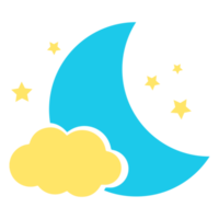 luna creciente con nubes y estrellas sobre fondo transparente png