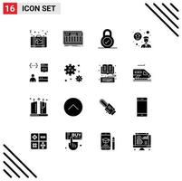 User Interface Pack of 16 Basic Solid Glyphs of coding promotion concept midi professional growth security Editable Vector Design Elements