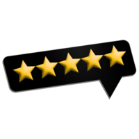 3D Render 5 Star Rating Design on Transparent Background png