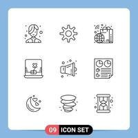 Outline Pack of 9 Universal Symbols of data multimedia retail megaphone computer Editable Vector Design Elements