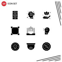 Set of 9 Vector Solid Glyphs on Grid for growth arrow vision rectangle path Editable Vector Design Elements