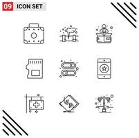 9 Universal Outline Signs Symbols of disable interface start enable storage Editable Vector Design Elements