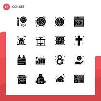 Universal Icon Symbols Group of 16 Modern Solid Glyphs of arrow web time page user Editable Vector Design Elements