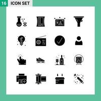 Pictogram Set of 16 Simple Solid Glyphs of light bulb website tool liter Editable Vector Design Elements