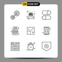 Pack of 9 creative Outlines of full protein wealth gym radio Editable Vector Design Elements