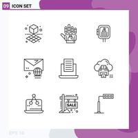 9 Thematic Vector Outlines and Editable Symbols of text laptop energy message email Editable Vector Design Elements