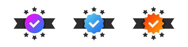 Verification icons. Approved or certified icons. Conceptual icons confirming verification. Vector illustration