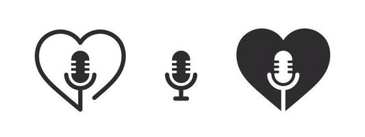 Podcast logo icons. Heart Shaped Podcast Icons. Mic icons. Vector illustration