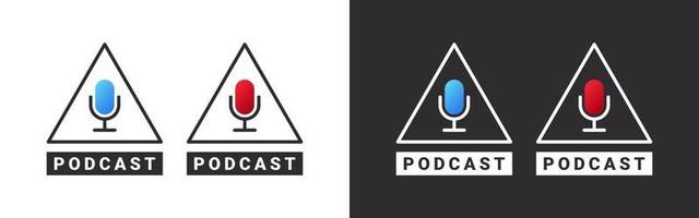 Concept podcast logo or badge. Podcast sign. Podcast microphone icons. Vector illustration