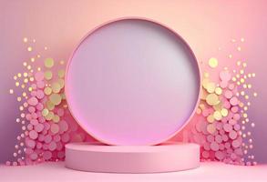 pink abstract 3d podium illustration with pedestal for displaying products photo